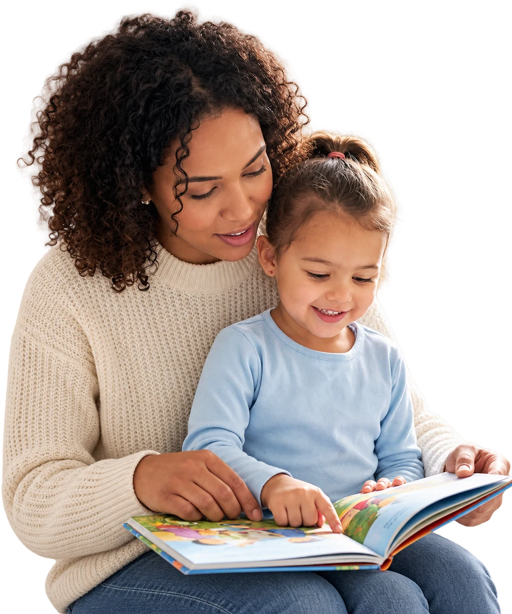 A mother and daughter reading together